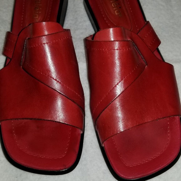 ladies red leather sandals